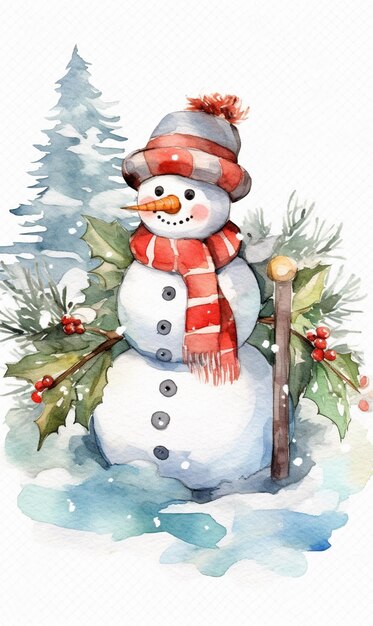 there is a snowman with a scarf and hat on generative ai