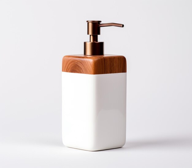 there is a soap dispenser with a wooden top generative ai