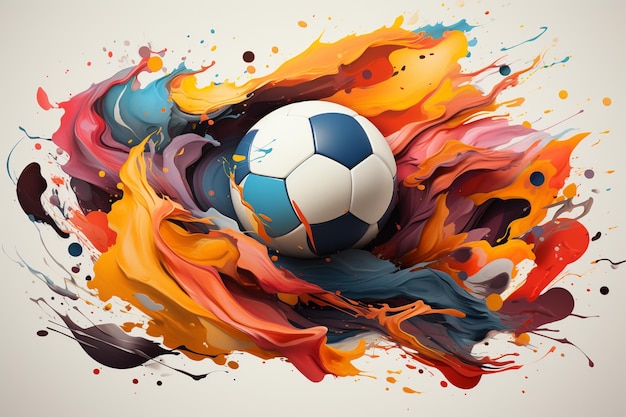 there is a soccer ball with colorful paint splatters on it generative ai
