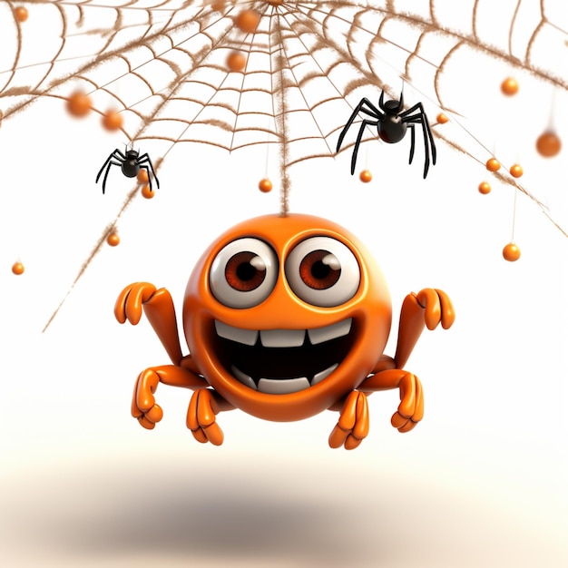 Photo there is a spider hanging from a web with a smile on it generative ai