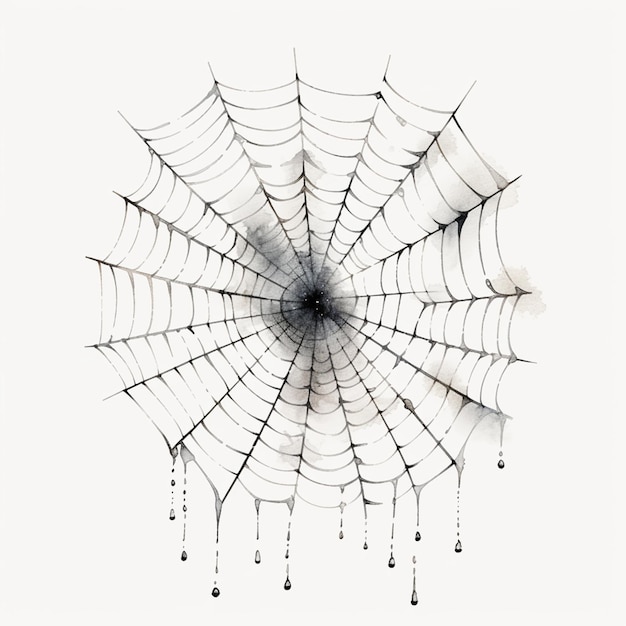 Photo there is a spider web with drops of water on it generative ai