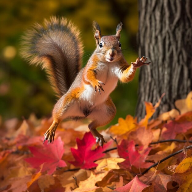 there is a squirrel that is jumping up in the air generative ai