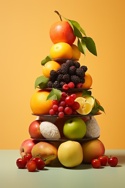 Photo there is a stack of fruit that is stacked on top of each other generative ai
