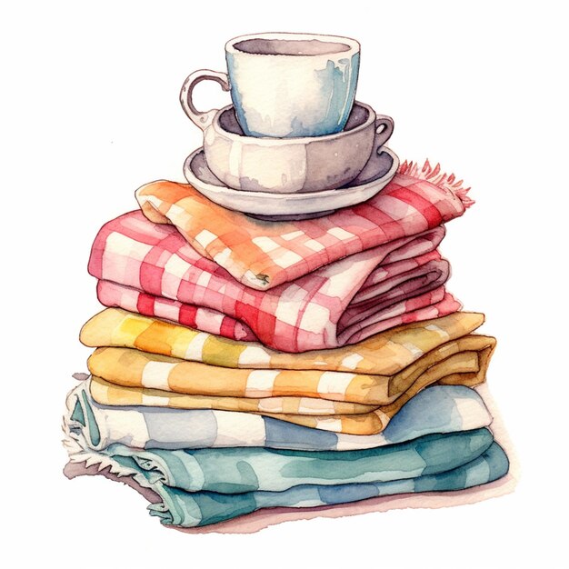 There is a stack of towels and a cup on top of each other generative ai