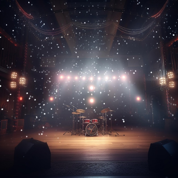 there is a stage with a drum and a stage curtain generative ai