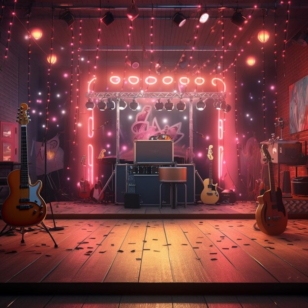 there is a stage with a guitar generative ai