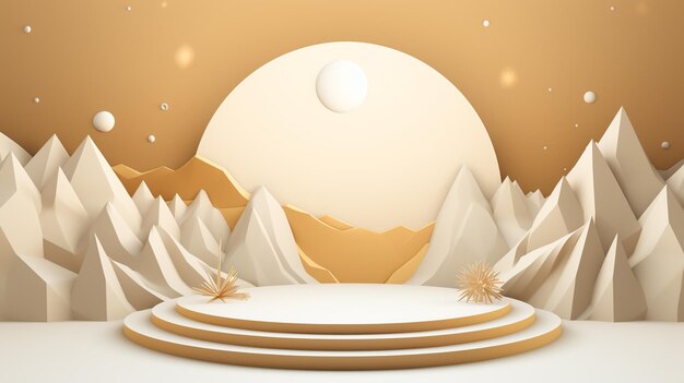 There is a stage with a mountain and a moon in the background generative ai