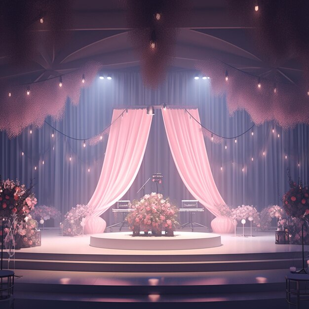 Photo there is a stage with a stage set up with a pink curtain generative ai