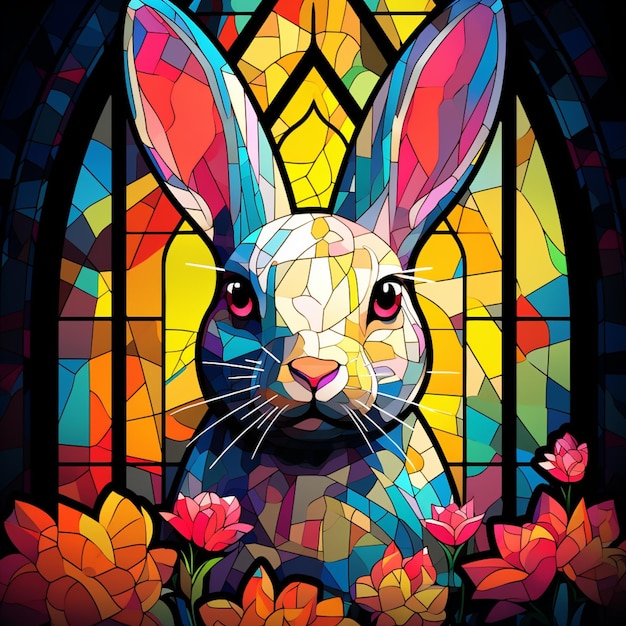 there is a stained glass picture of a rabbit in a stained glass window generative ai