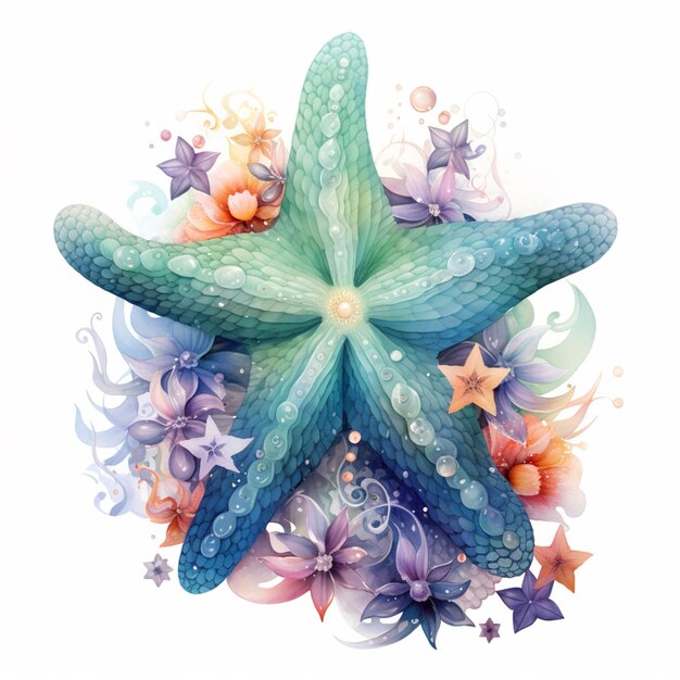 많은 꽃과 거품이 있는 해자리 별이 있습니다.