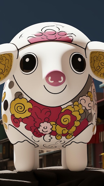 There is a statue of a cow with a flowered collar generative ai