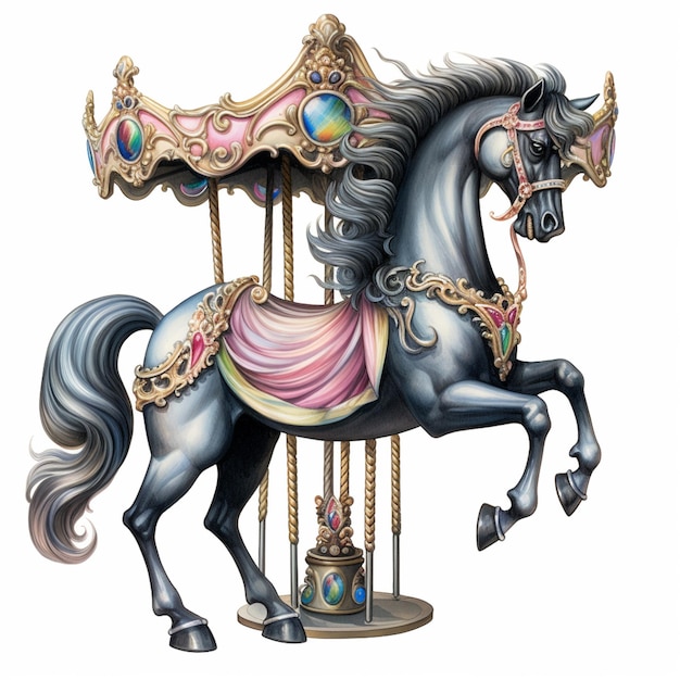 there is a statue of a horse that is standing on a carousel generative ai