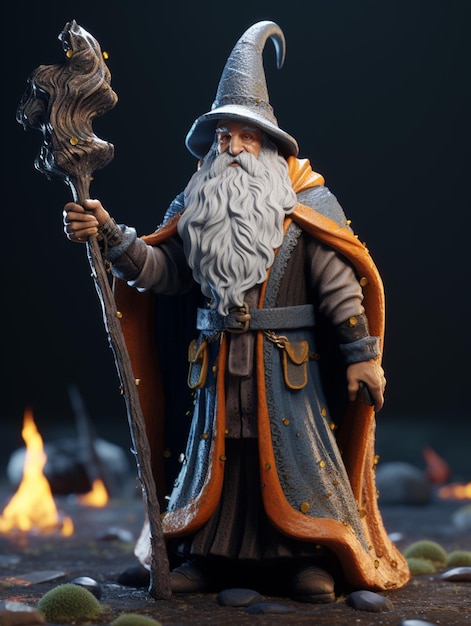 there is a statue of a wizard with a staff and a bird generative ai