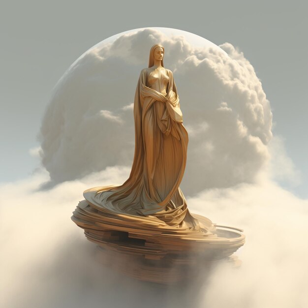 Foto c'è una statua di una donna che tiene un bambino nelle nuvole generative ai