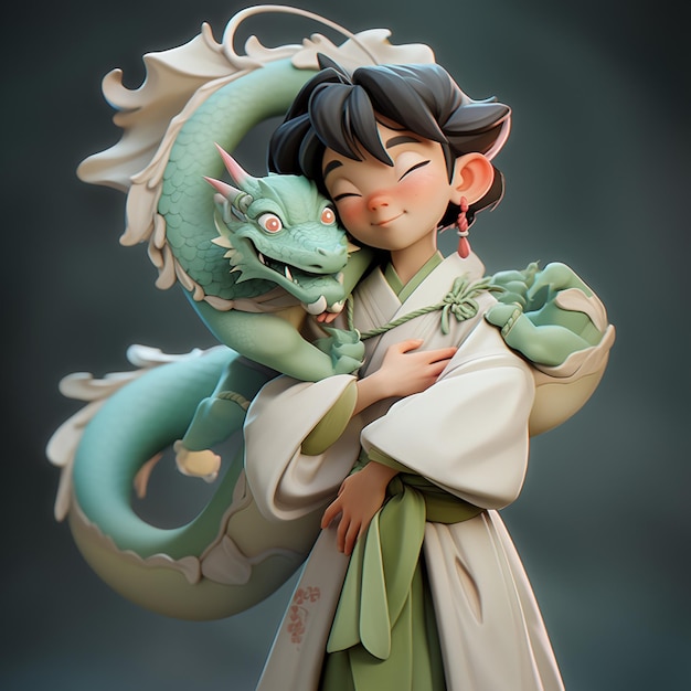 there is a statue of a woman hugging a dragon generative ai