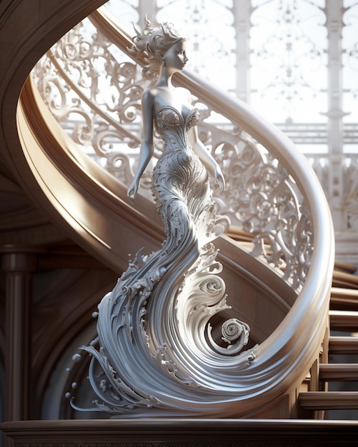 there is a statue of a woman on a spiral staircase generative ai