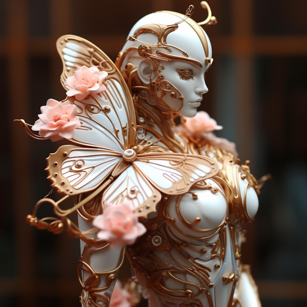 There is a statue of a woman with a butterfly on her back generative ai