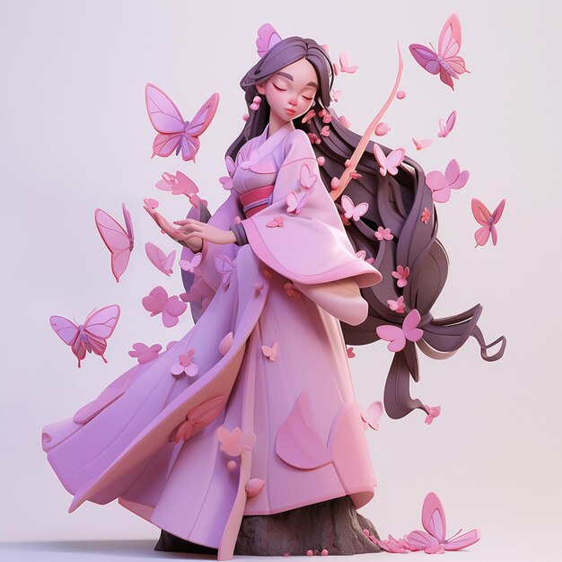 There is a statue of a woman with a pink dress and butterflies generative ai