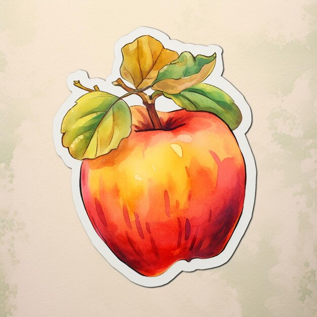 There is a sticker of an apple with a leaf on it generative ai