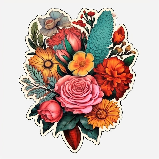 There is a sticker of a bouquet of flowers on a white background generative ai