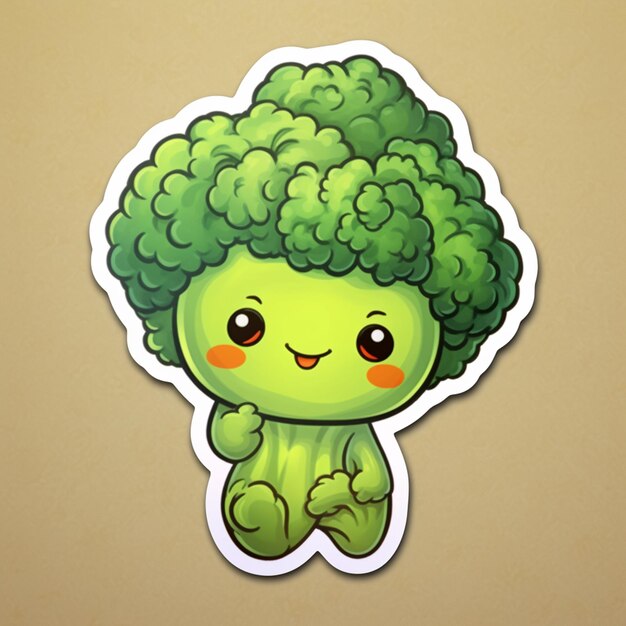 there is a sticker of a broccoli character on a brown background generative ai