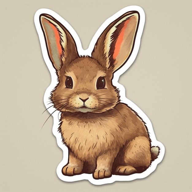 There is a sticker of a brown rabbit with ears generative ai