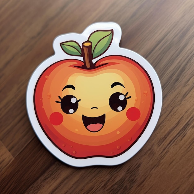 Photo there is a sticker of a cartoon apple with a happy face generative ai