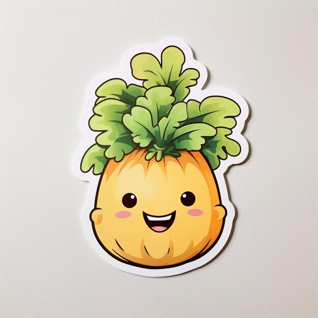 there is a sticker of a cartoon onion with a plant on top generative ai