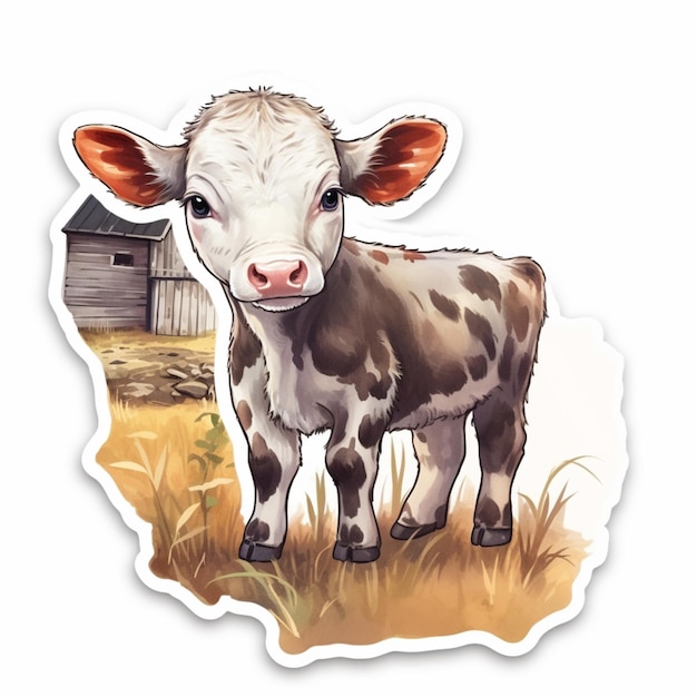 There is a sticker of a cow standing in a field generative ai