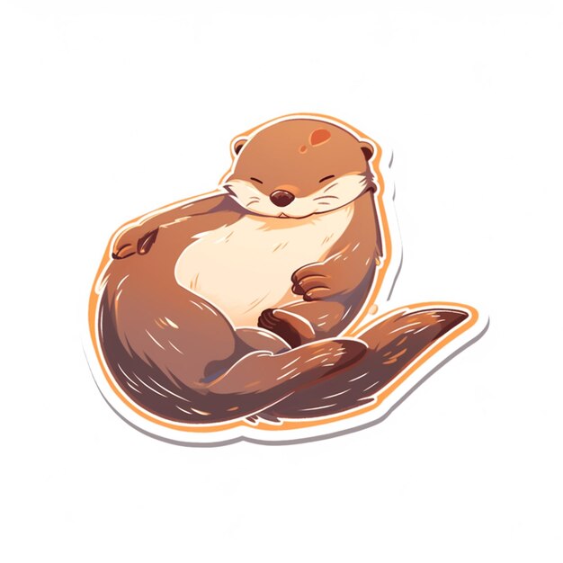 There is a sticker of a cute otter sitting on its back generative ai