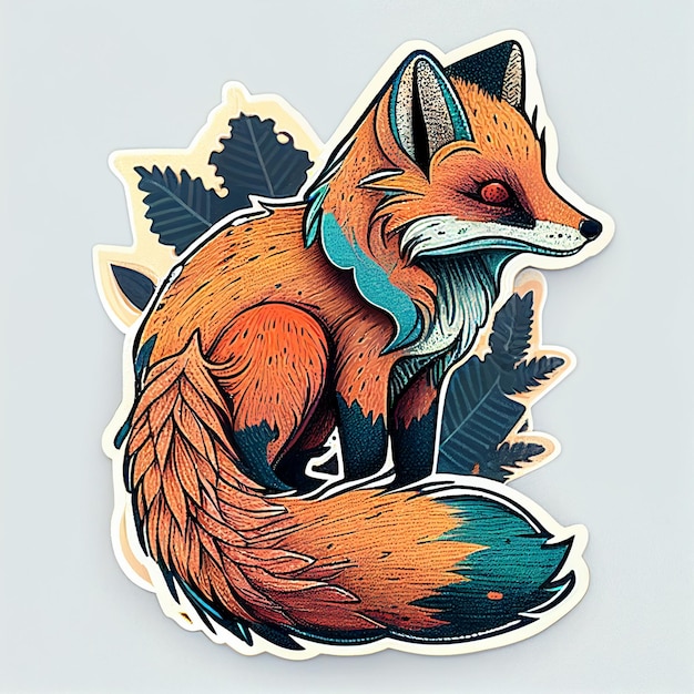 There is a sticker of a fox with a leaf in its mouth generative ai