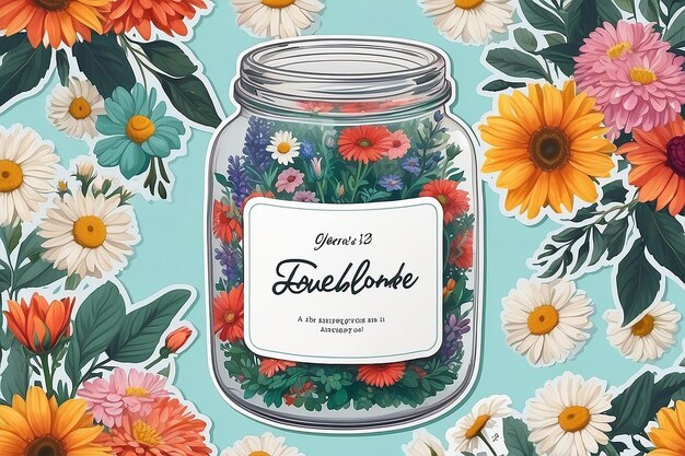 There is a sticker of a jar with flowers in it generative ai