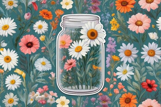 There is a sticker of a jar with flowers in it generative ai