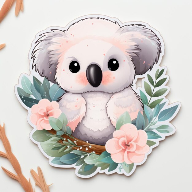 Photo there is a sticker of a koala bear sitting on a branch generative ai