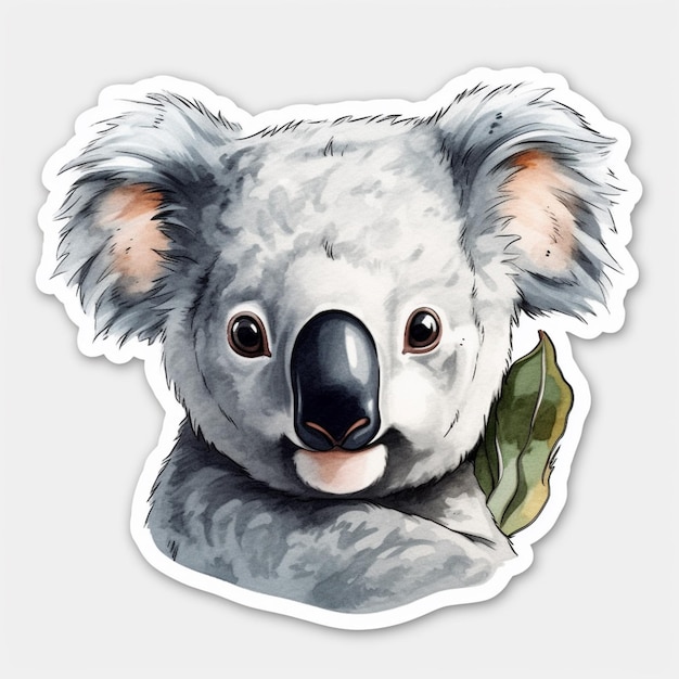 there is a sticker of a koala bear with a leaf on its head generative ai