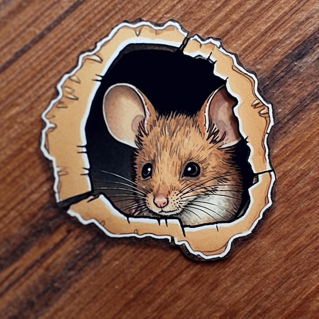 Photo there is a sticker of a mouse peeking out of a hole generative ai