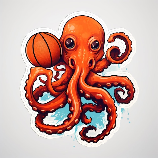 there is a sticker of an octopus holding a basketball ball generative ai