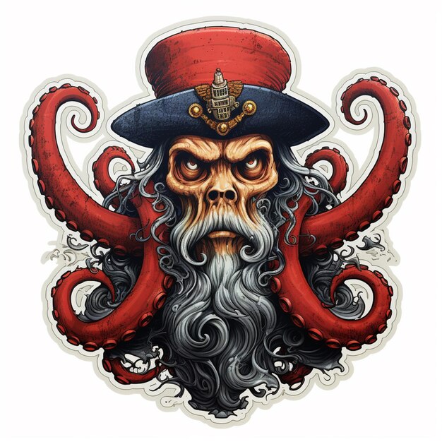 there is a sticker of a pirate with a beard and a hat generative ai