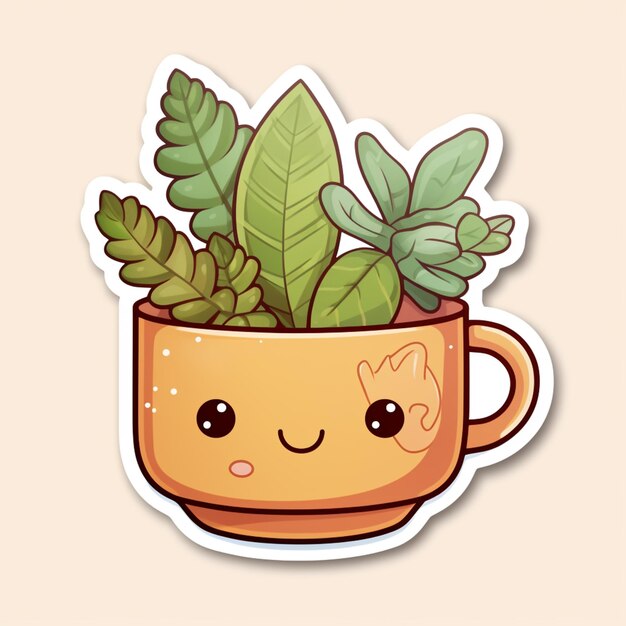 Photo there is a sticker of a plant in a cup generative ai