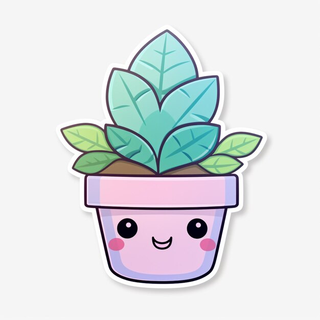 there is a sticker of a plant with a face on it generative ai