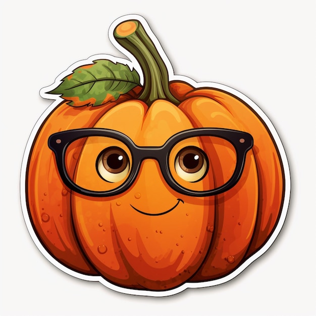 there is a sticker of a pumpkin with glasses on it generative ai