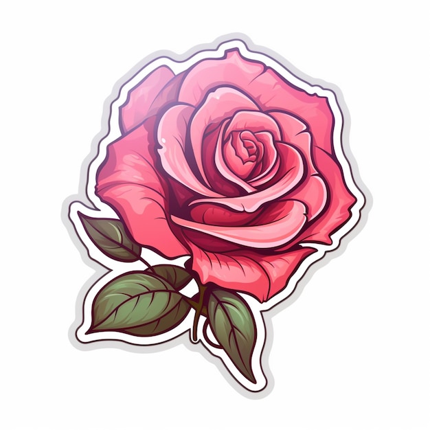 Foto c'è un adesivo di una rosa con foglie generative ai