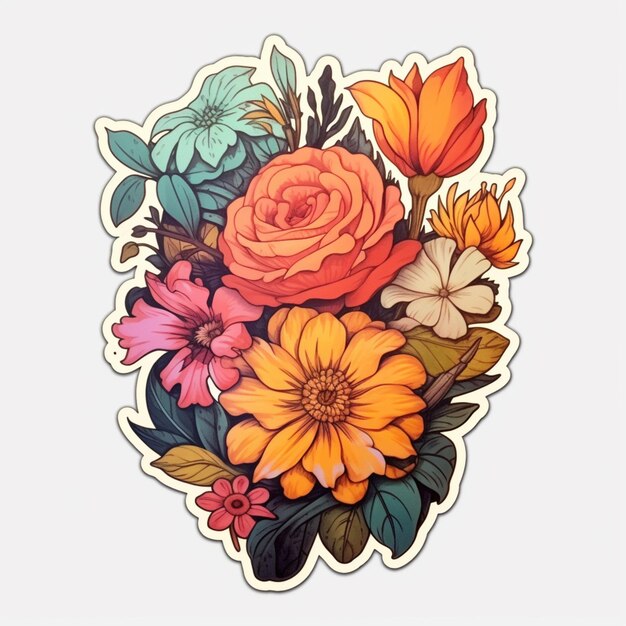 There is a sticker with a bunch of flowers on it generative ai