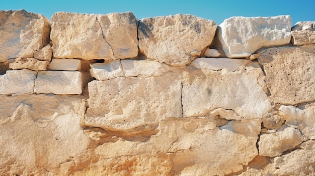 there is a stone wall with a blue sky in the background generative ai