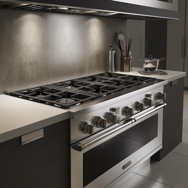 there is a stove with a range top and a stove top oven generative ai