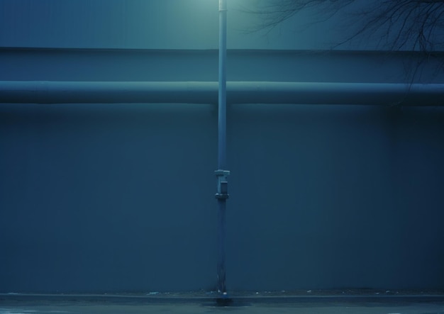 There is a street light that is on a pole in the dark generative ai