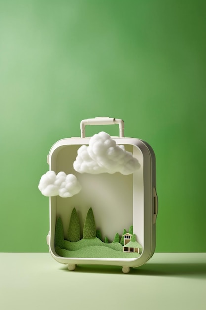 Photo there is a suitcase with a small house inside of it generative ai