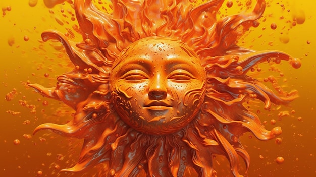 There is a sun face with a lot of orange paint on it generative ai