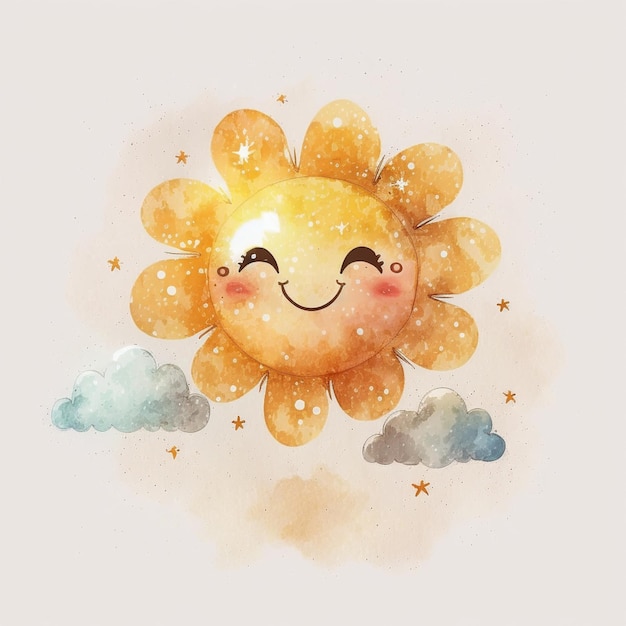 there is a sun with a face and a cloud in the sky generative ai