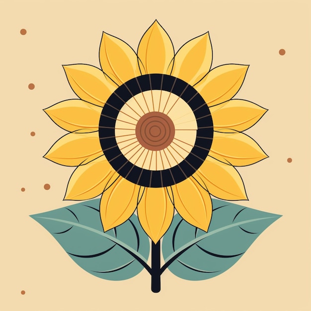 there is a sunflower with a black center surrounded by green leaves generative ai